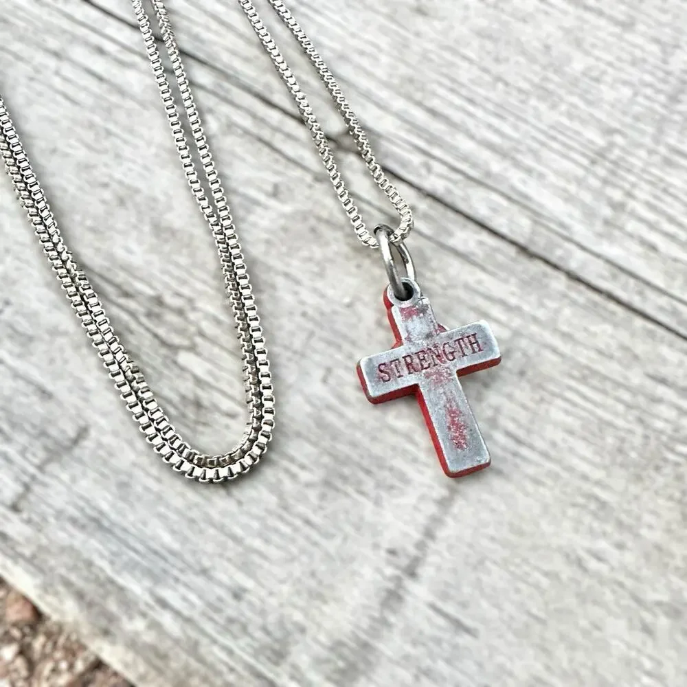 Grunge Cross Necklace Silver Tone Industrial Emo Goth Punk Distressed 18”